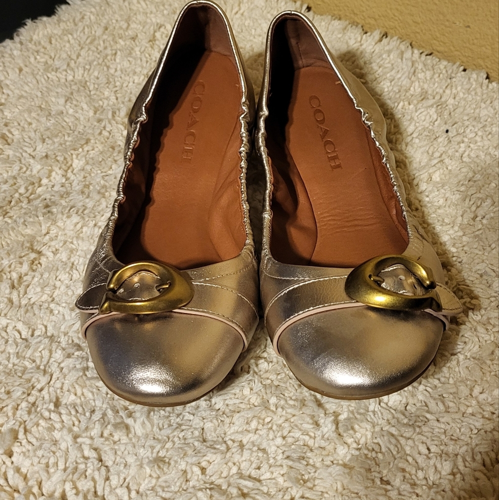 Coach Gold Flats with Elegant Ornament